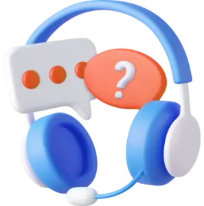 Animated graphic of a customer support headset with speech bubbles