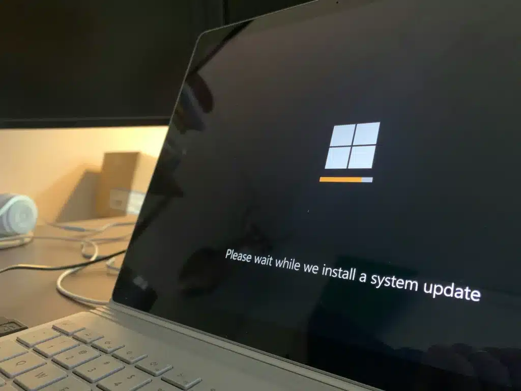 Photo of a Windows Surface laptop with a system installation on screen