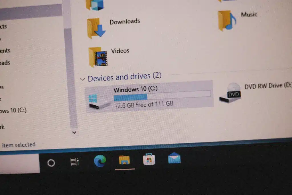 Photo of a Windows computer screen showing files and a Windows drive
