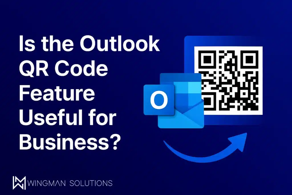 Outlook QR code title card with Wingman Solutions branding