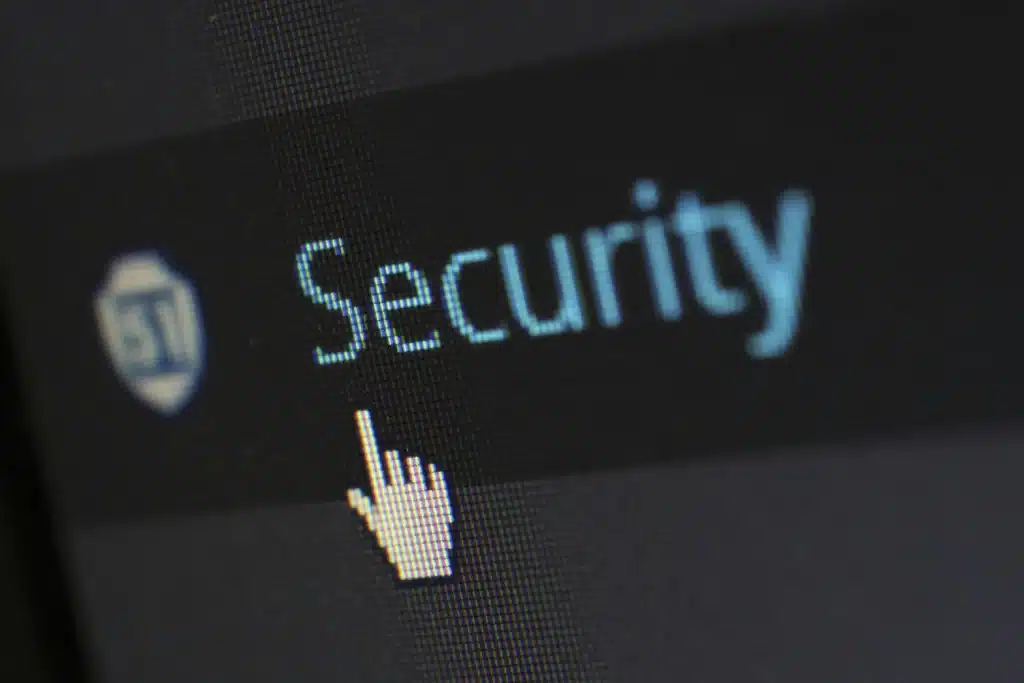 Photo of the text security on a screen for cyber technicians