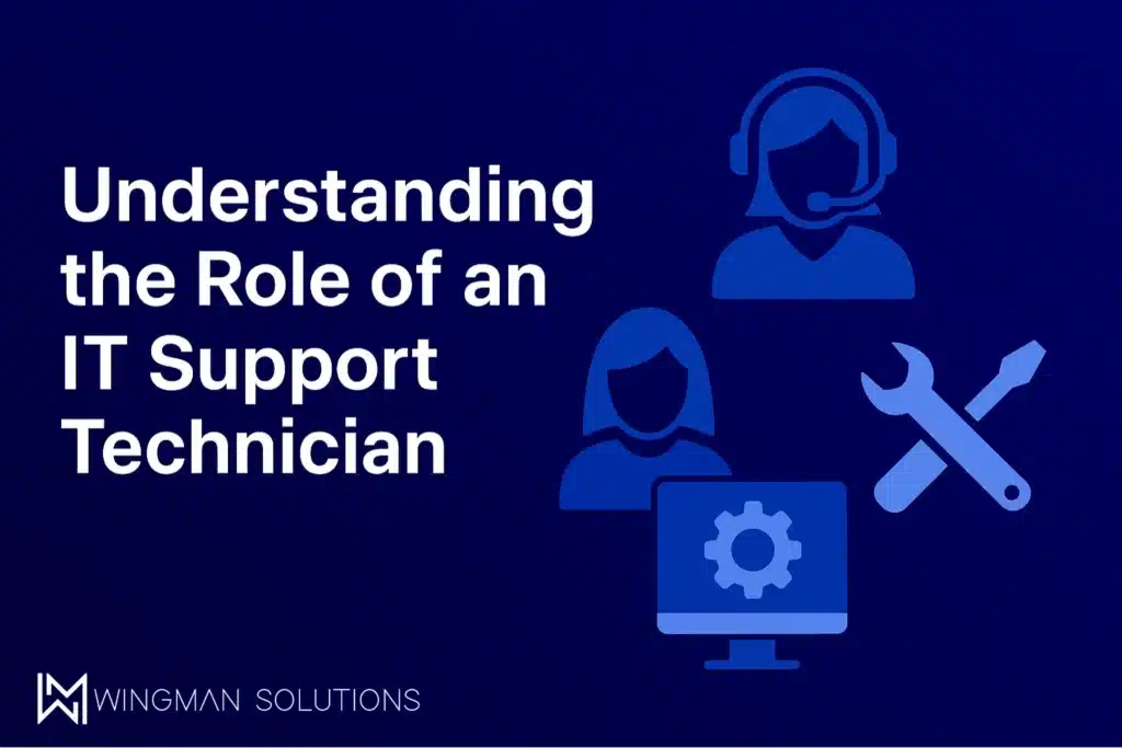 Graphic of the IT support technician title card with Wingman Solutions branding