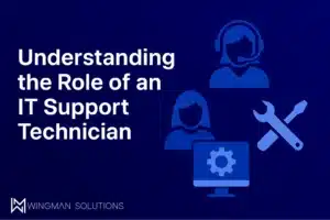 Graphic of the IT support technician title card with Wingman Solutions branding