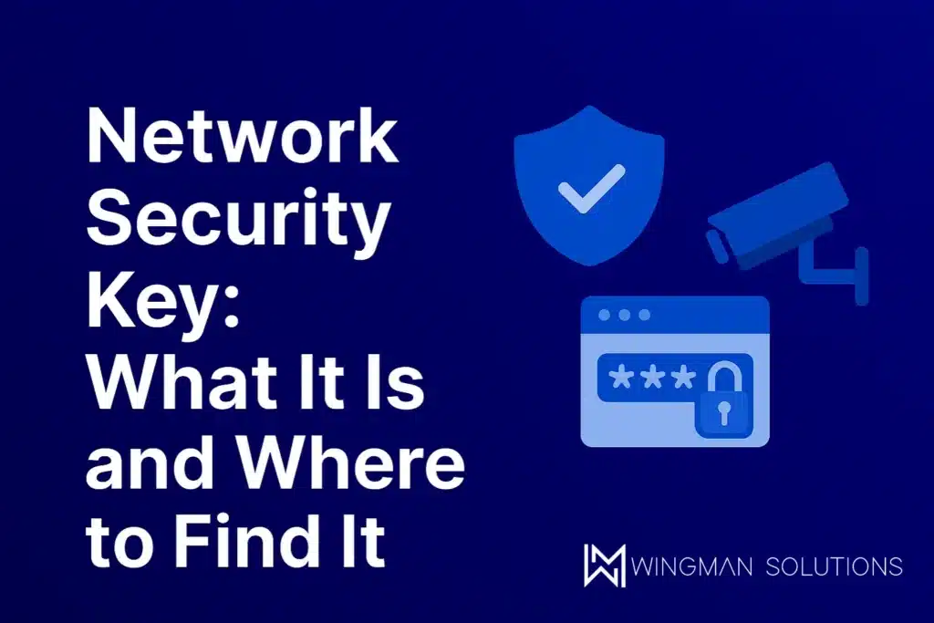 Graphic of the network security key blog title card with Wingman Solutions branding