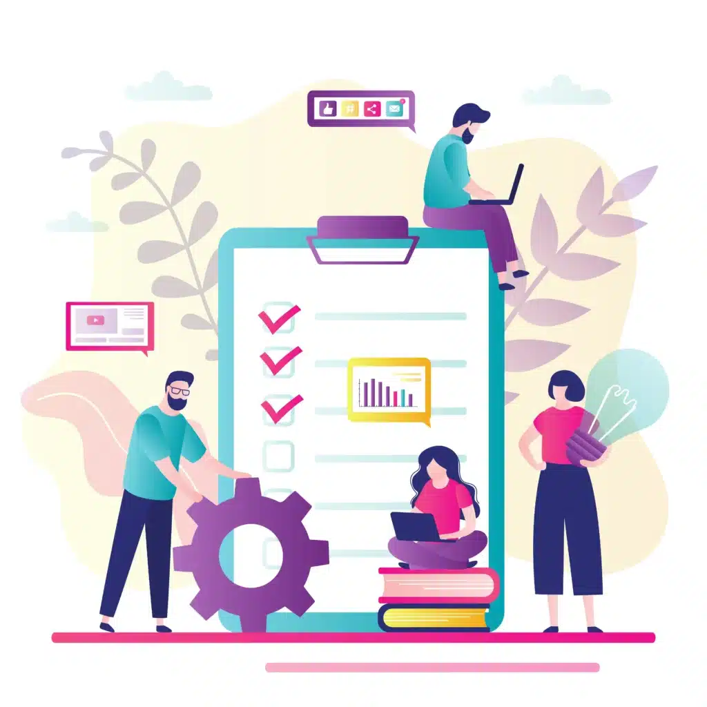Illustration of people working on IT tools for  business