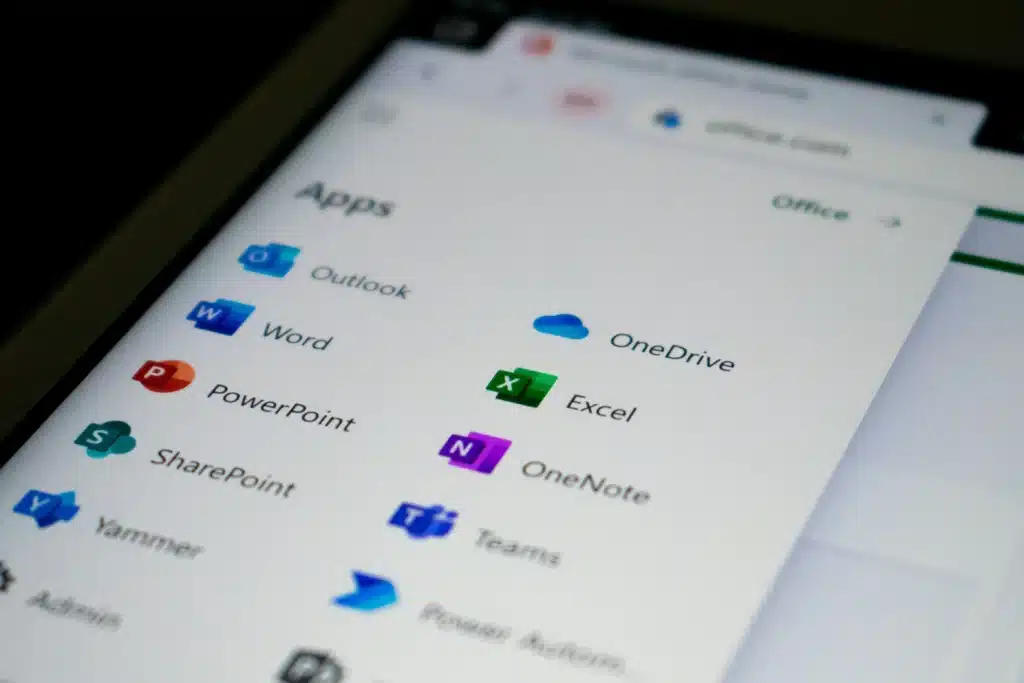 Microsoft apps on tablet screen