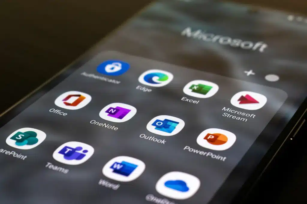 Microsoft apps shown on phone screen