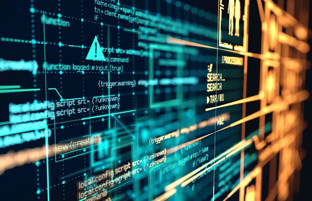 Blue and yellow it security code on screen