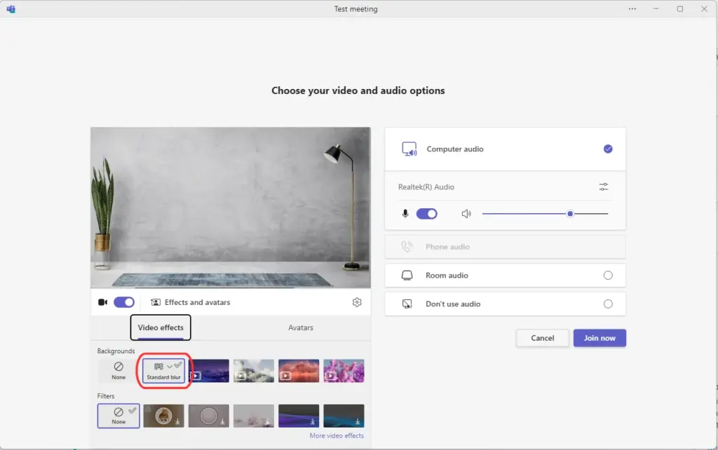 how to blur meeting background step 4