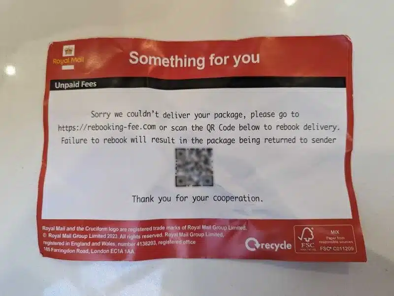 delivery package QR code scam