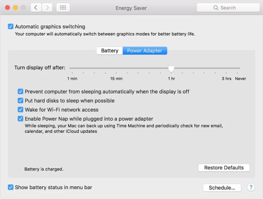 energy saver menu