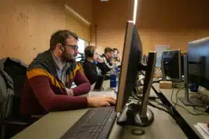 IT team working on desktop
