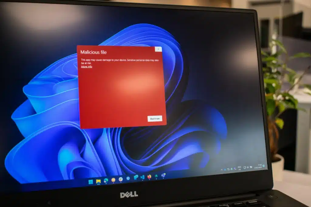 laptop showing a malware infection alert