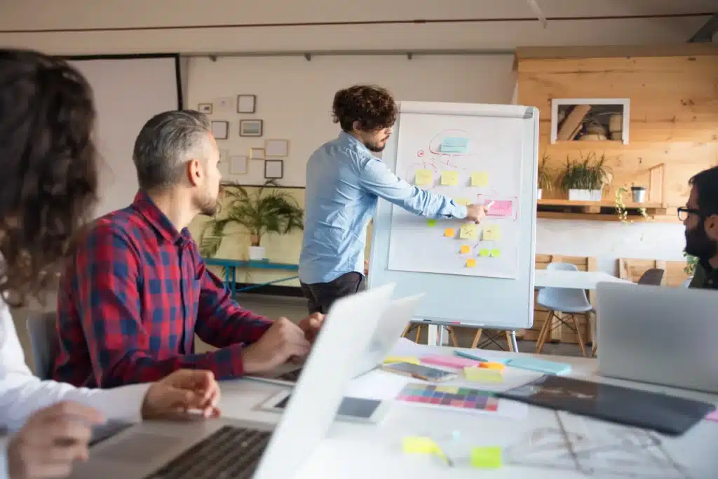Man doing a presentation with sticky notes