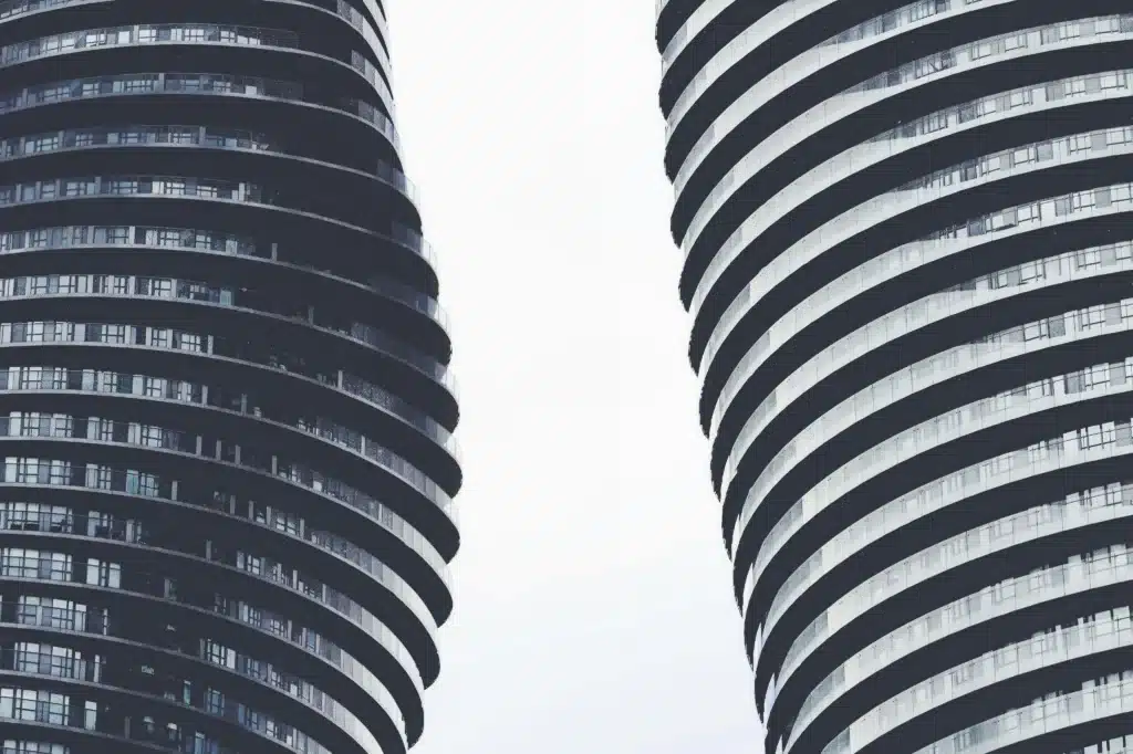 Black and white Absolute World Mississauga buildings