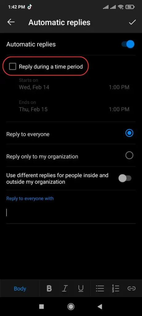 set up out of office message outlook mobile step 5
