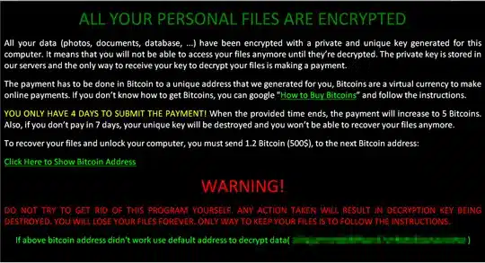 Ransomware payment demand showing on a computer screen