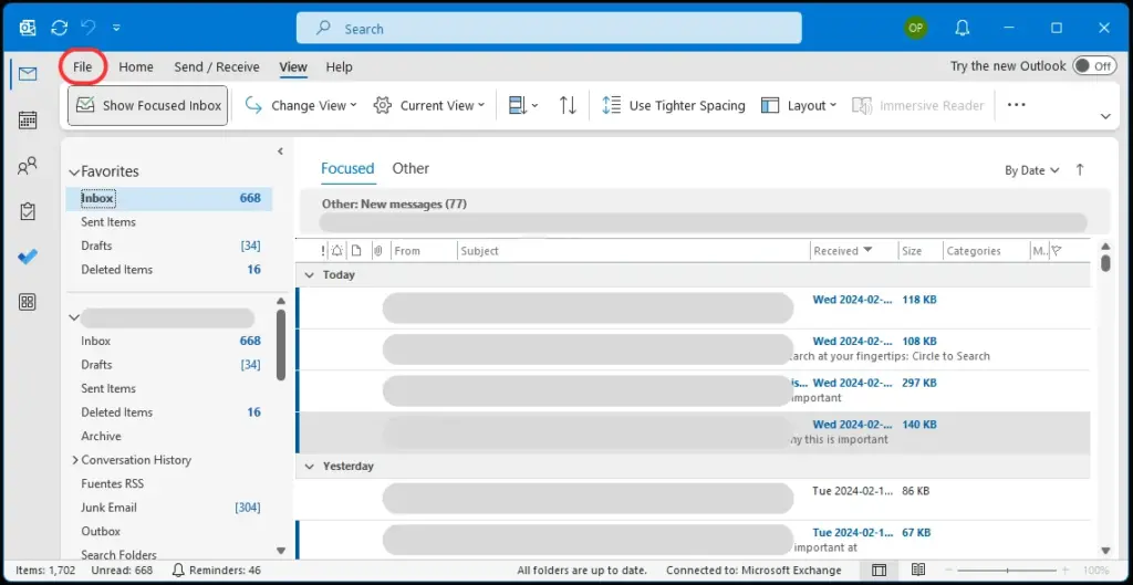 out of office message outlook app step 1
