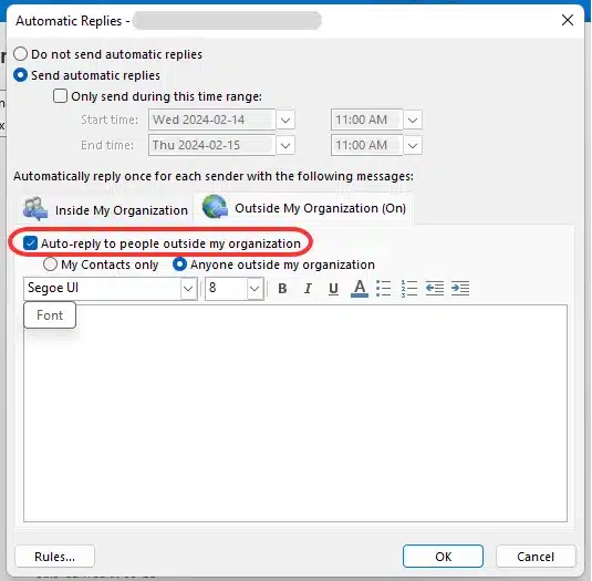 out of office message outlook app step 4