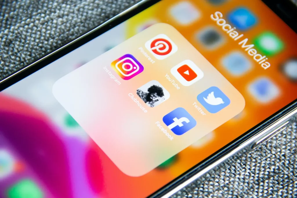 social media icons on a mobile phone screen